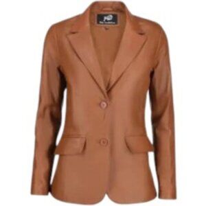 Jild Classic Lambskin Cognac Leather Blazer Medium